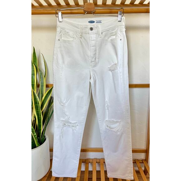 Old Navy Distressed White Sky-High Straight Leg Jeans - Picture 8 of 8